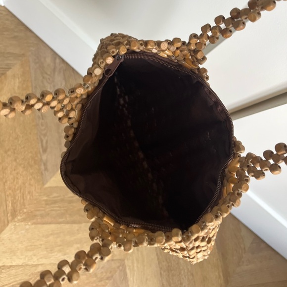 Vintage Brown Wood Beaded Bag Purse - Picture 2 of 4
